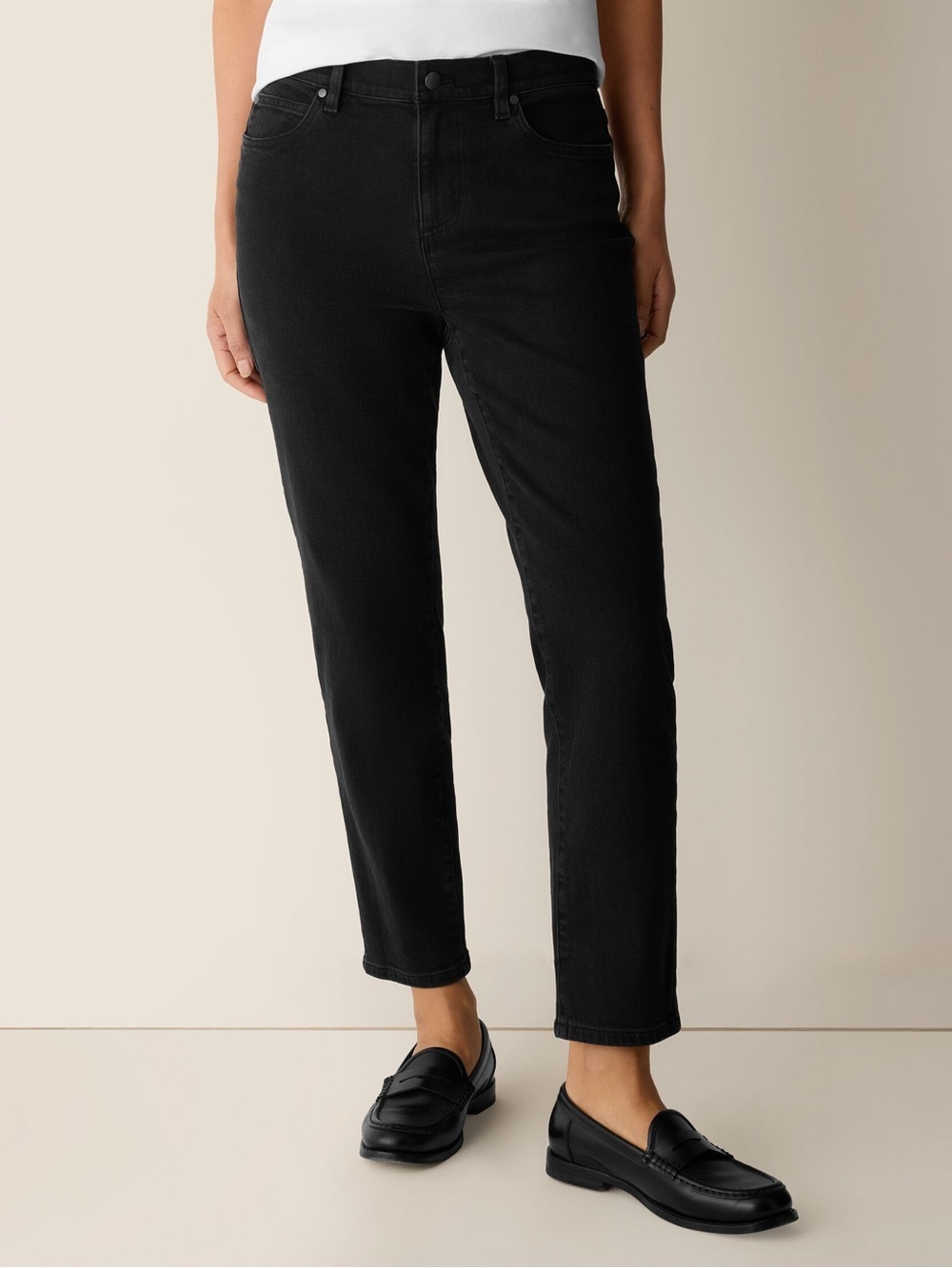 Eileen Fisher Light Black Stretch Straight Jeans Mid-Rise Size 28